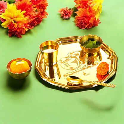 Pure Brass Laddu Gopal Bhog Thali Set 5 Pieces Set, Kanha ji Bhog Thali