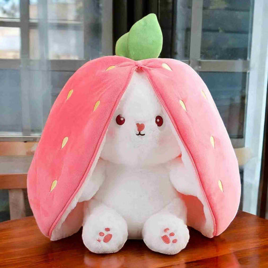 Reversible Strawberry Cute Plush Bunny Soft Toy, Strawberry Rabbit Teddy Soft Toy, Plushie Bunny Toys with Zipper 45 cm Multicolor - GMARTSHOPY