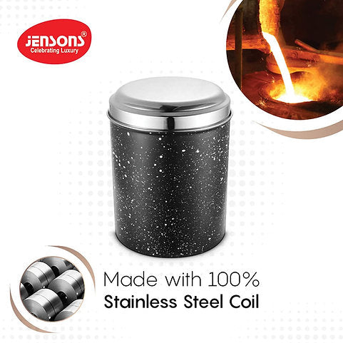 Progetto Series 4 Pcs Canister Set -Black & White Marble Finish with S.S Lids