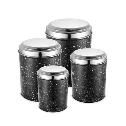 Progetto Series 4 Pcs Canister Set -Black & White Marble Finish with S.S Lids