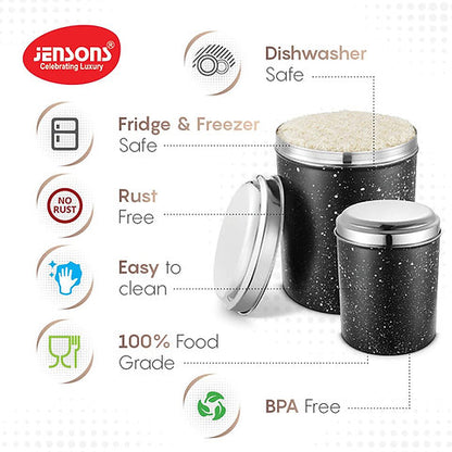 Progetto Series 4 Pcs Canister Set -Black & White Marble Finish with S.S Lids