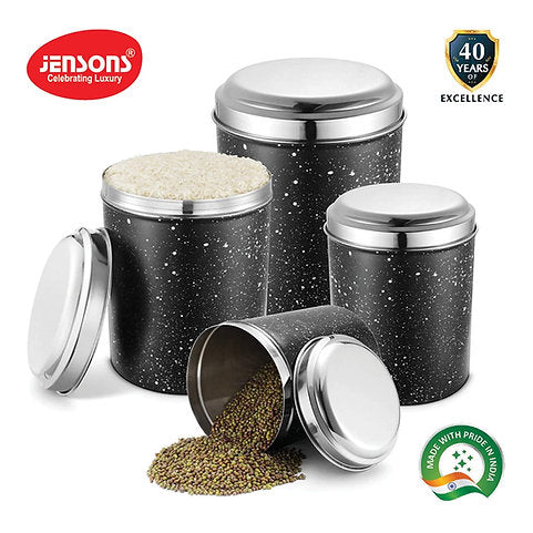 Progetto Series 4 Pcs Canister Set -Black & White Marble Finish with S.S Lids