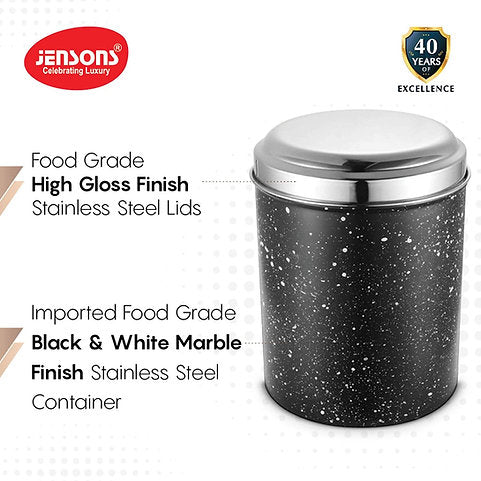 Progetto Series 4 Pcs Canister Set -Black & White Marble Finish with S.S Lids