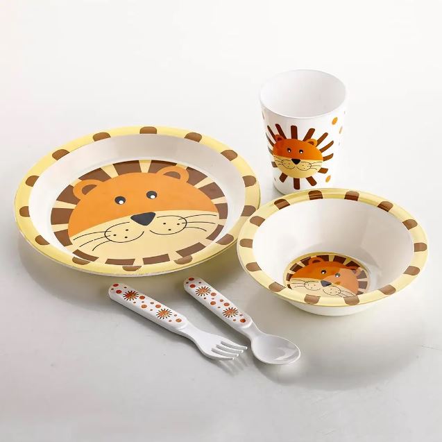 Baby Kids Melamine Kids Dinnerware Set of 5 PCS, BPA-free and dishwasher safe