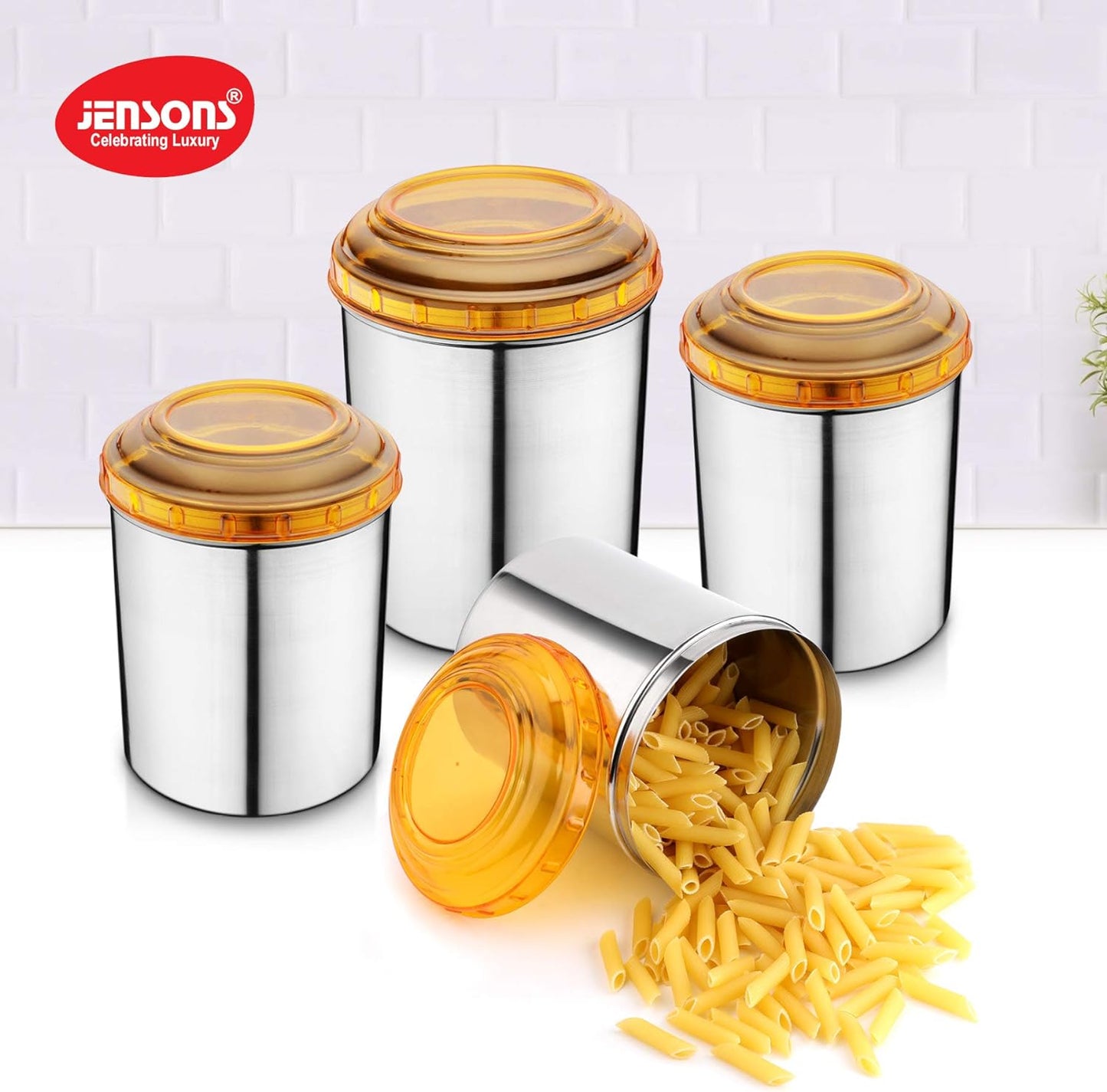 Jesnsons 4 PCS Stainless Steel Canister set with Orange Color PC Lids-4 Pcs Set, Storage Box