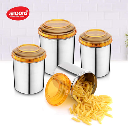 Jesnsons 4 PCS Stainless Steel Canister set with Orange Color PC Lids-4 Pcs Set, Storage Box