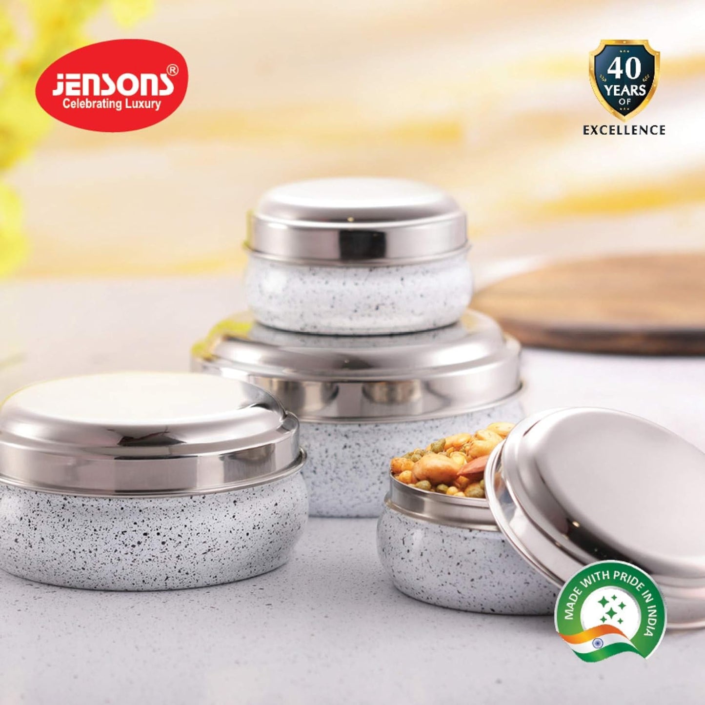 JENSONS Stainless Steel 4Pcs Belly Storage Set -Mirror Polish Stainless Steel Lids