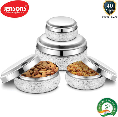 JENSONS Stainless Steel 4Pcs Belly Storage Set -Mirror Polish Stainless Steel Lids