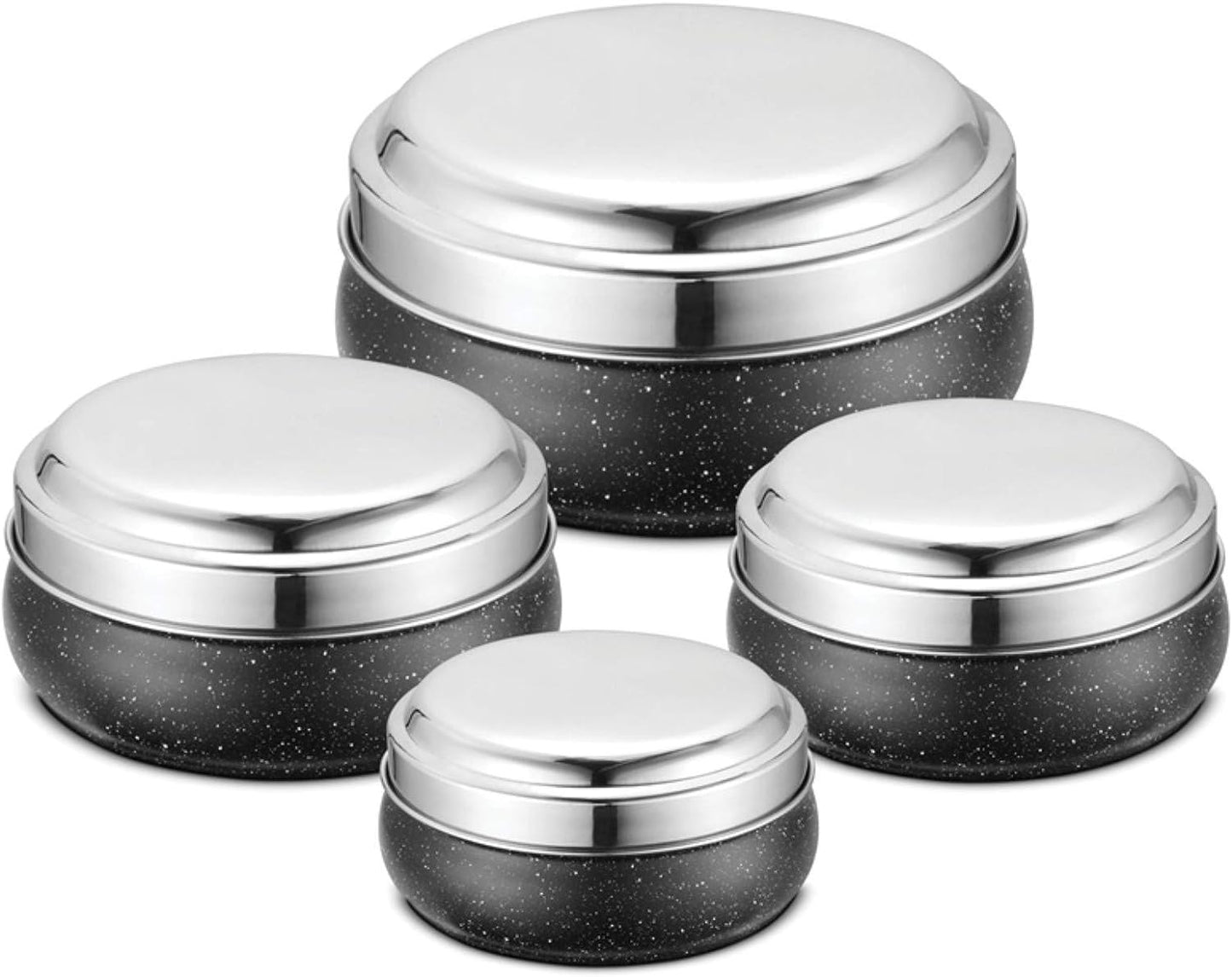 JENSONS Stainless Steel 4Pcs Belly Storage Set -Mirror Polish Stainless Steel Lids