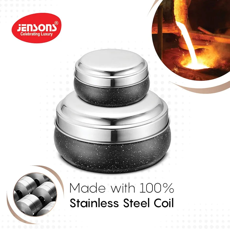 JENSONS Stainless Steel 4Pcs Belly Storage Set -Mirror Polish Stainless Steel Lids