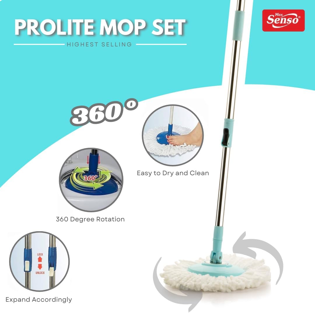 SENSO Prolite Cleaning Mop Set, 360 Degree Movement Mop Stick, Mop for Floor Cleaning