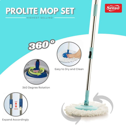 SENSO Prolite Cleaning Mop Set, 360 Degree Movement Mop Stick, Mop for Floor Cleaning