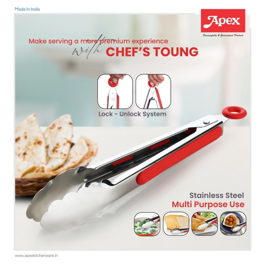 Apex Chef Tong Stainless Steel Multipurpose Tong For Ice, Salad, Roti