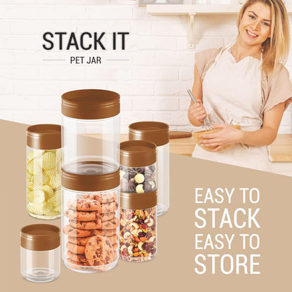 MILTON Stack IT Plastic Storage Jar, Brown | Air Tight | Storage Jar | Kitchen Organiser | BPA Free | Stackable | Modular | Food Grade | Multipurpose Jar