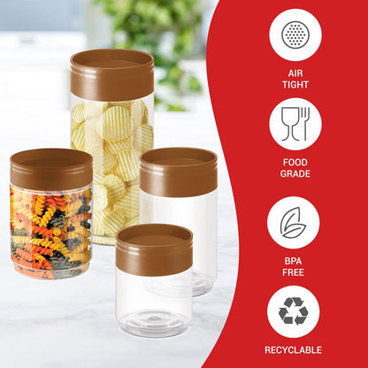 MILTON Stack IT Plastic Storage Jar, Brown | Air Tight | Storage Jar | Kitchen Organiser | BPA Free | Stackable | Modular | Food Grade | Multipurpose Jar