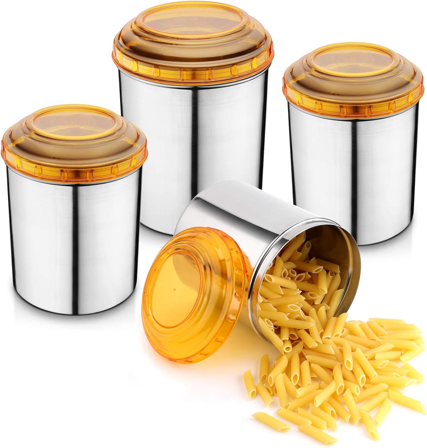 Jesnsons 4 PCS Stainless Steel Canister set with Orange Color PC Lids-4 Pcs Set, Storage Box