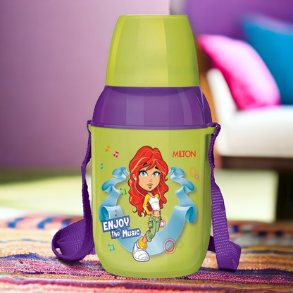 MILTON Kool Kid 450 Plastic Insulated Water Bottle with Belt & Straw, 430 ml, PU Insulated | BPA Free | Easy to Carry | Leak Proof