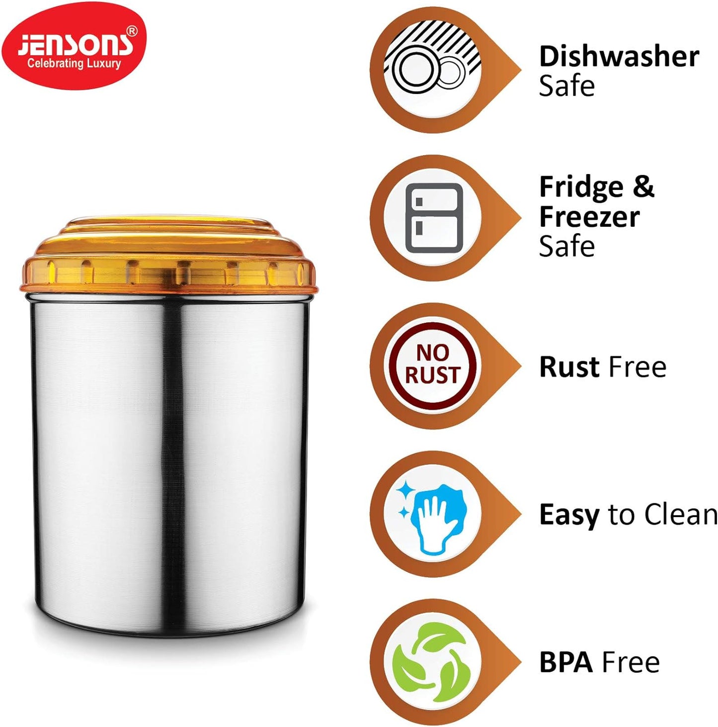 Jesnsons 4 PCS Stainless Steel Canister set with Orange Color PC Lids-4 Pcs Set, Storage Box