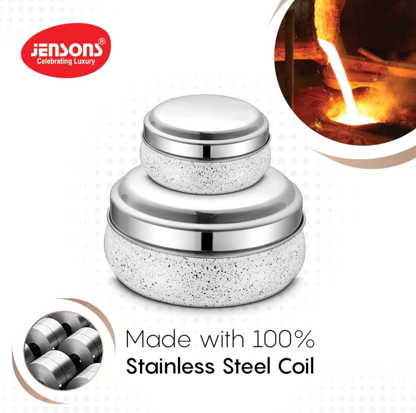 JENSONS Stainless Steel 4Pcs Belly Storage Set -Mirror Polish Stainless Steel Lids