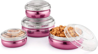 Belly Shape Stainless Steel, Storage Set -with Polycarbonate Lids