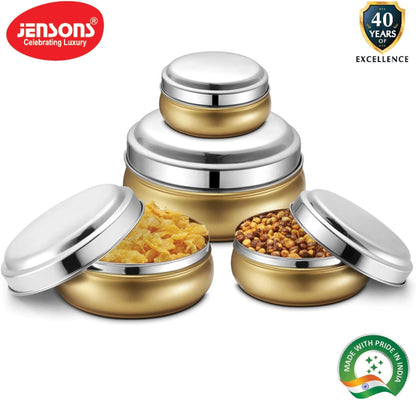 JENSONS Stainless Steel 4Pcs Belly Storage Set -Mirror Polish Stainless Steel Lids