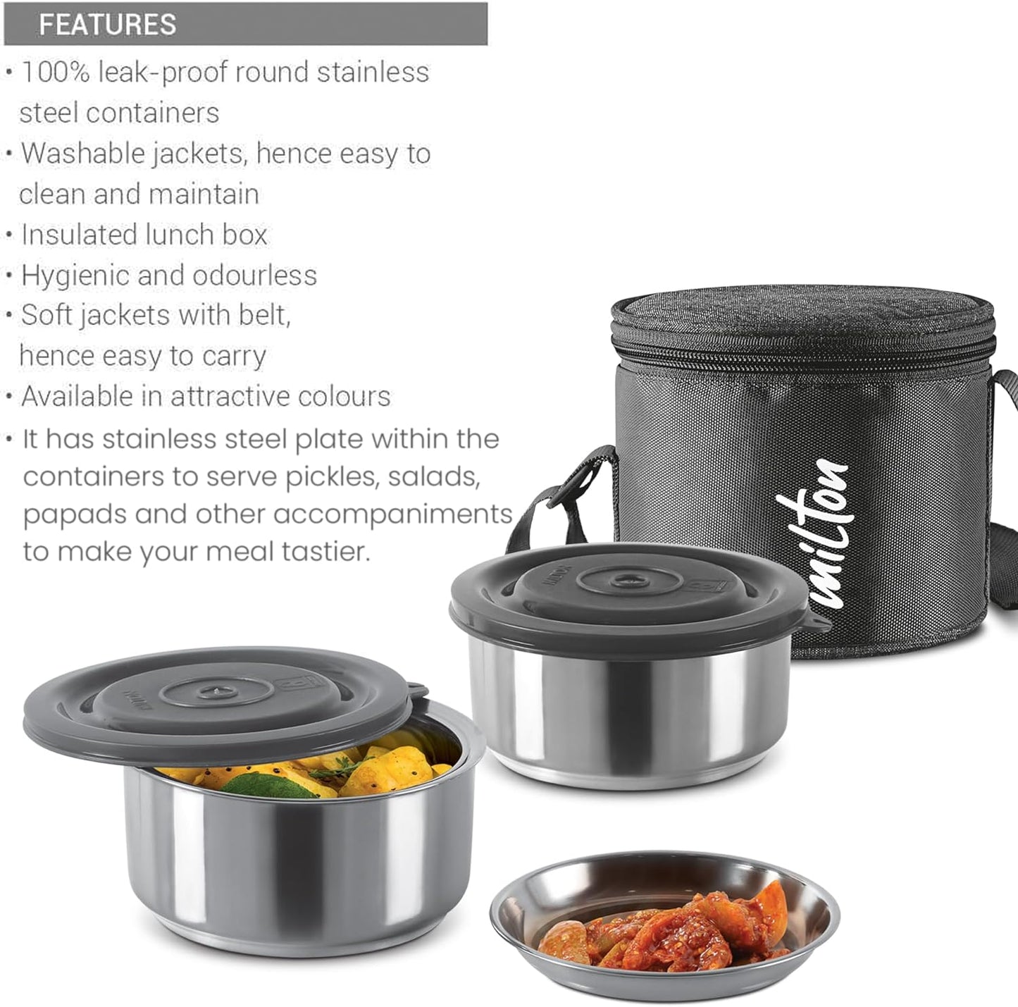 Milton Ambition 2 Steel Softline Tiffin, Leak Proof, Light Weight, Food Grade