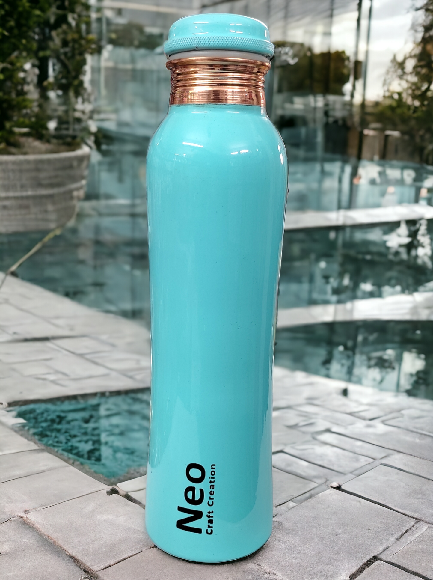 Neo Craft Pure Copper with Blue Color Water Bottle 1000ml, Leak Proof, Light Weight, Stylish