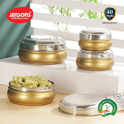 JENSONS Stainless Steel 4Pcs Belly Storage Set -Mirror Polish Stainless Steel Lids