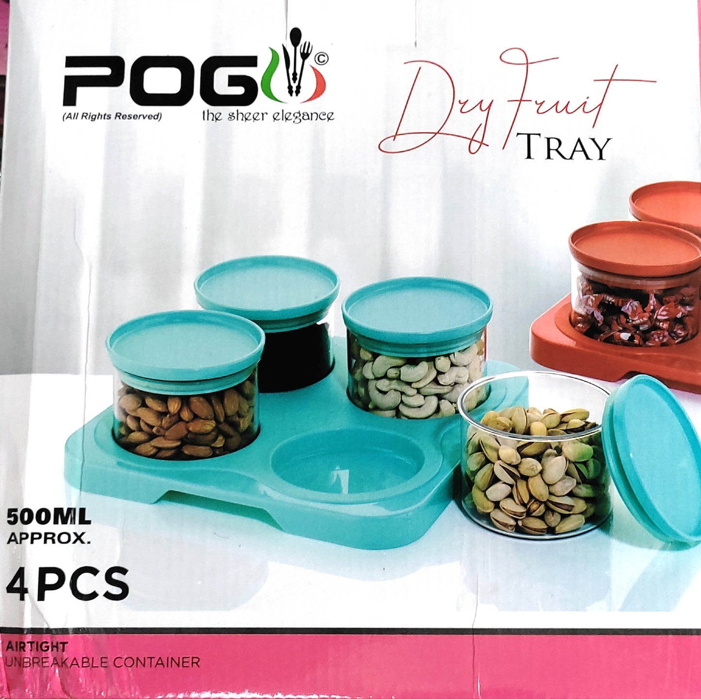 Pog Dryfruit Tray 4PCS Air-tight Unbreakable Containers with a Clear Design