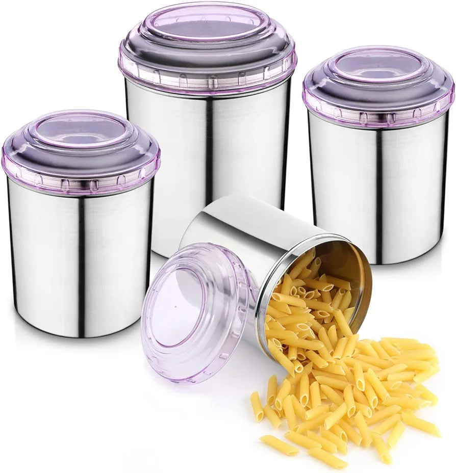 Jesnsons 4 PCS Stainless Steel Canister set with Orange Color PC Lids-4 Pcs Set, Storage Box