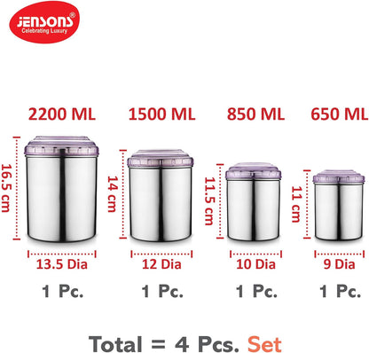 Jesnsons 4 PCS Stainless Steel Canister set with Orange Color PC Lids-4 Pcs Set, Storage Box