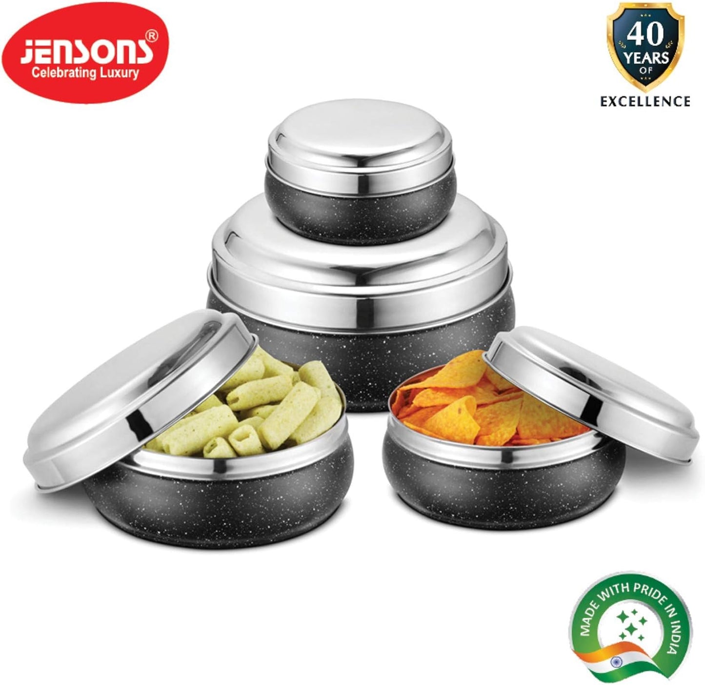 JENSONS Stainless Steel 4Pcs Belly Storage Set -Mirror Polish Stainless Steel Lids