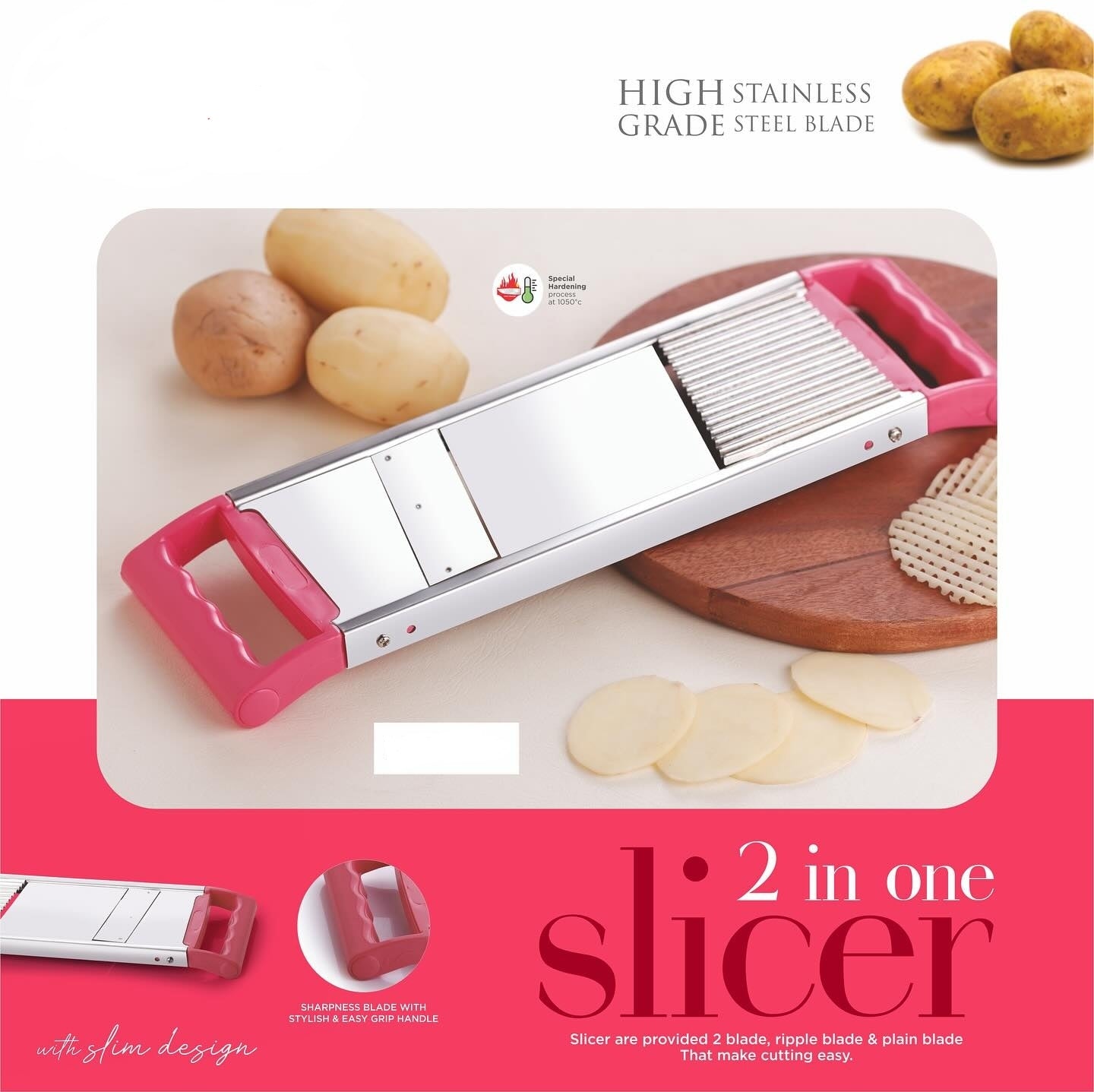 Senso 2 in one Slicer Stainless Steel, Sharpness Blade with Stylish & Easy Grip Handle