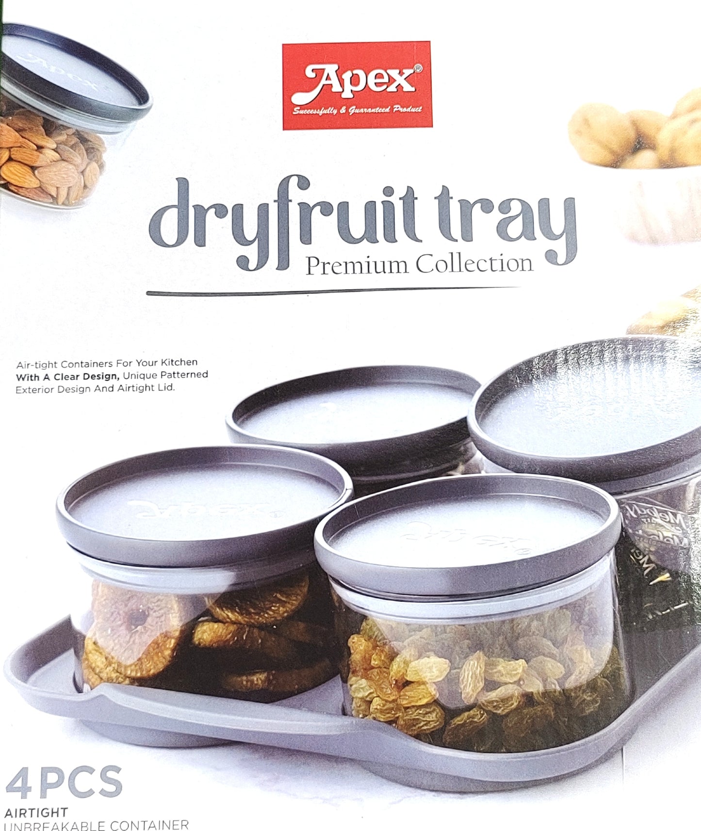 Apex Dryfruit Tray Premium Collection, 4PCS Air-tight Unbreakable Containers with a Clear Design