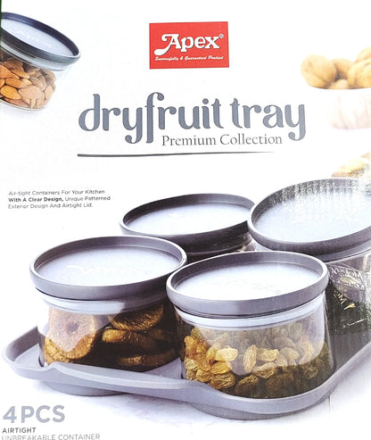 Apex Dryfruit Tray Premium Collection, 4PCS Air-tight Unbreakable Containers with a Clear Design