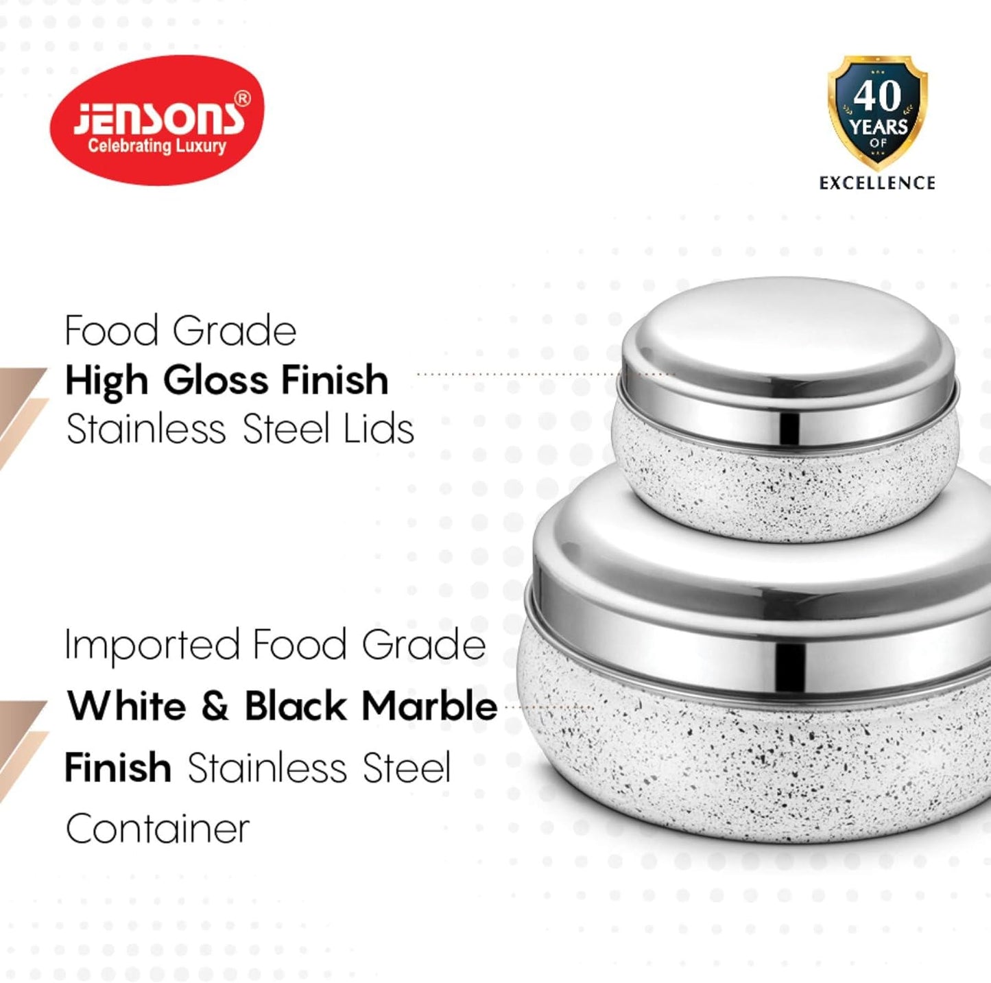 JENSONS Stainless Steel 4Pcs Belly Storage Set -Mirror Polish Stainless Steel Lids